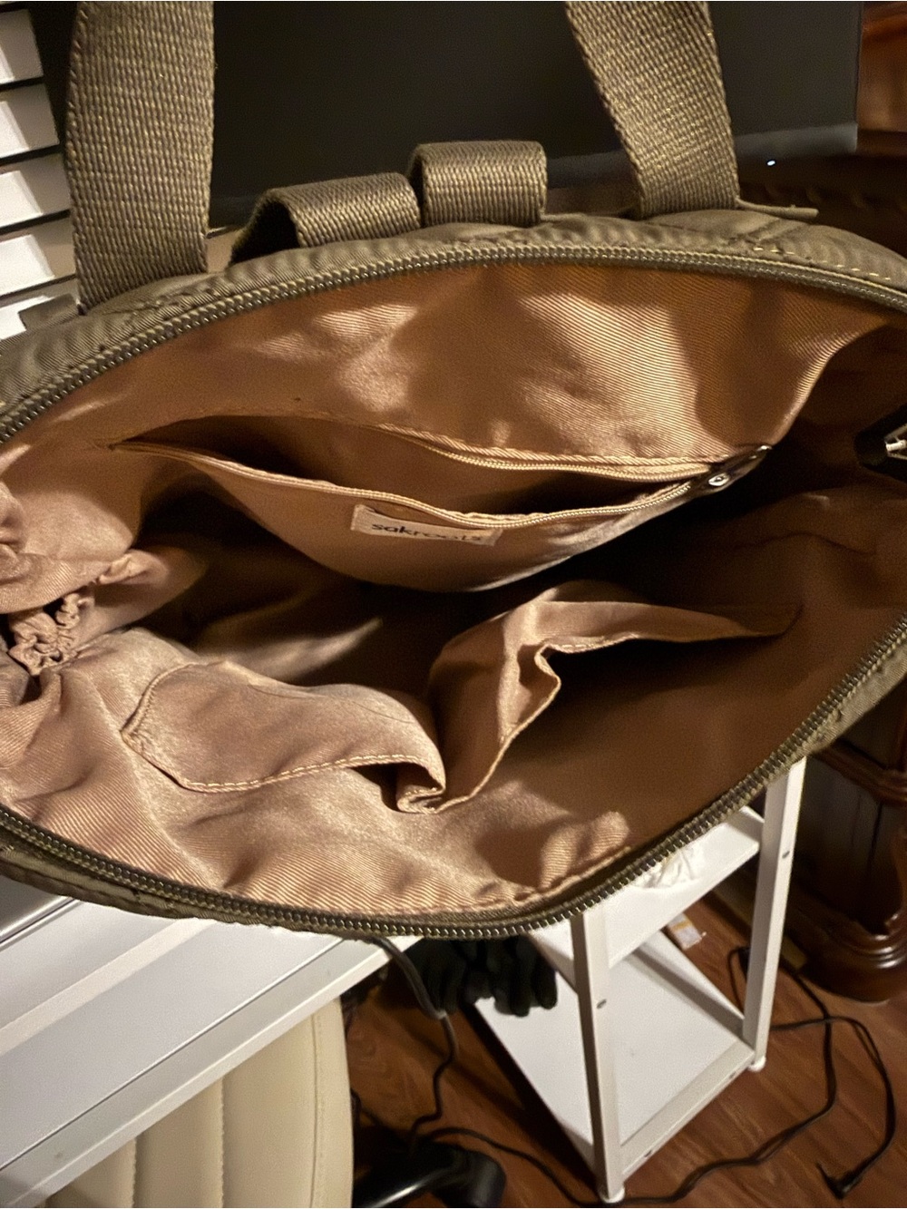 Sakroots Olive Green Backpack Tote with Neutral Interior